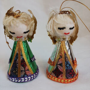 Napco Joyeux Noel Foil Angel Christmas Ornament Gold Green